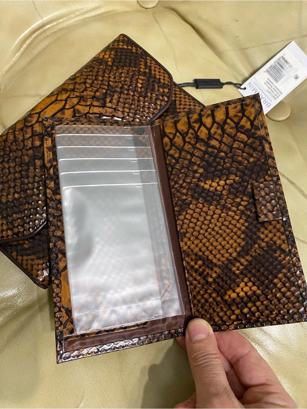 NWT Brahmin Checkbook Wallet Tortoise Seville Retired Snake Print Leather - Picture 9 of 12